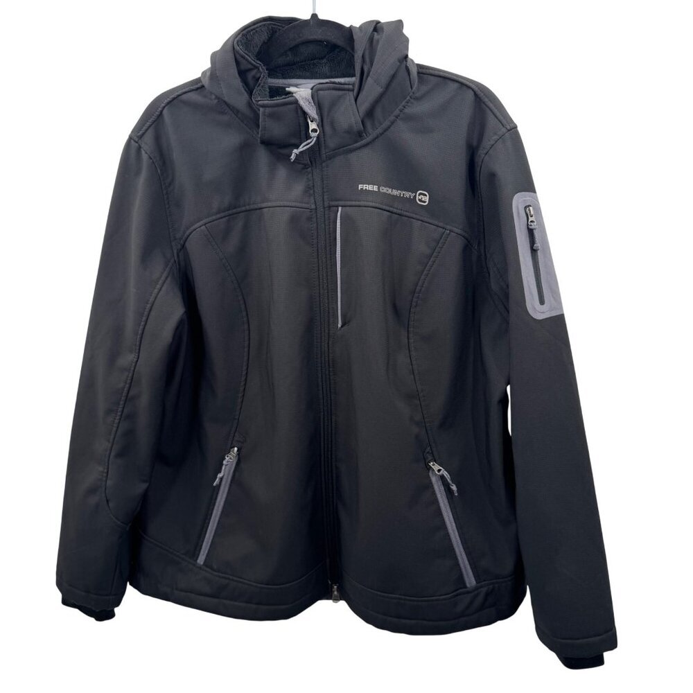 Free Country Womens Hooded Softshell Fleece Lined Jacket Charcoal XXL